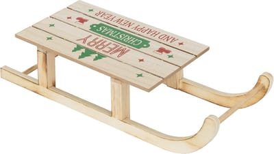 Decoratieve houten slede met 60 warmwitte LED's met timer 60x21x13,5 cm Bruin