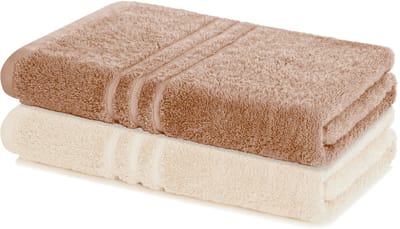 Lavea® Set van 2 badlakens 100x150 cm – 100% katoen, badhanddoeken en handdoeken, zacht, absorberend en duurzaam – ideaal voor badkamer, sauna, spa of hotel – Cappuccino en Crème