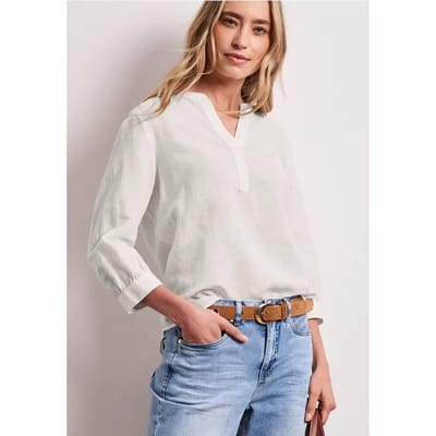 Blouse met gespleten hals van linnenmix