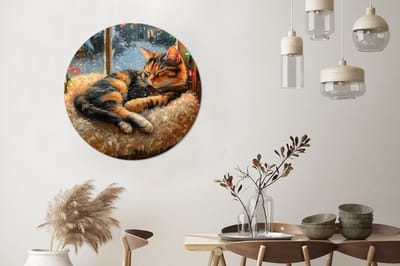 WallCircle - Wandcirkel - Muurcirkel - Kat - Kerst - Winter - Dier - Aluminium - Dibond - 90x90 cm - Binnen en Buiten