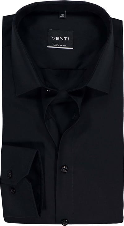 VENTI modern fit overhemd - mouwlengte 72 - zwart - Strijkvrij - Boordmaat: 39 (EU maat: M)