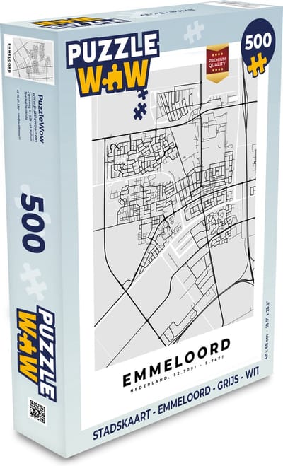 Puzzel Stadskaart - Emmeloord - Grijs - Wit - Legpuzzel - Puzzel 500 stukjes - Plattegrond