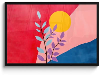 Poster in lijst - Fotolijst 90x60 cm - Posters - Bladeren - Zon - Abstracte vormen - Posterlijst zwart - Decoratie - Wanddecoratie woonkamer - Muurdecoratie slaapkamer