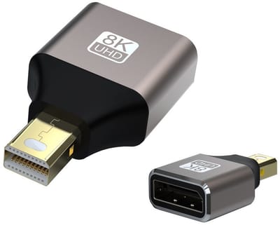 Mini Displayport (DP) Male naar Displayport Female adapter converter kabel - 8K 60Hz - voor o.a. laptop en monitor - grijs