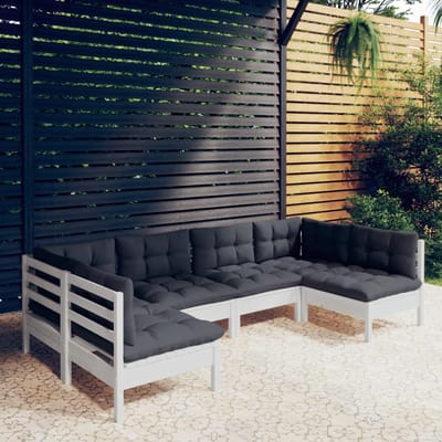 vidaXL - 6-delige - Loungeset - met - kussens - massief - grenenhout - wit