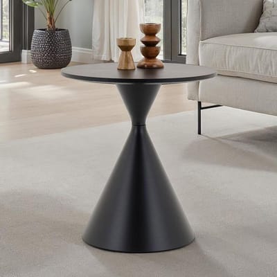Salontafel Rond - Bijzettafel Woonkamertafel - Decoratief Plaatsen - MDF met Houtdecoratie - Ø50x40 cm - Zwart