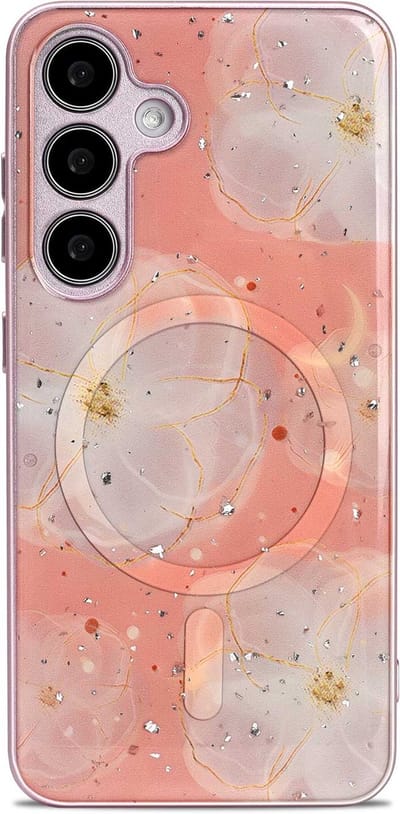 Casemania Hoesje Geschikt voor Samsung Galaxy S24 Roze - Siliconen Marmer Back Cover - Geschikt voor MagSafe