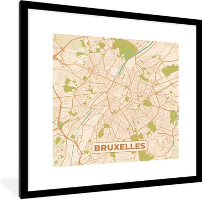Fotolijst incl. Poster - Kaart - Brussel - Brussel - Plattegrond - Stadskaart - 40x40 cm - Posterlijst