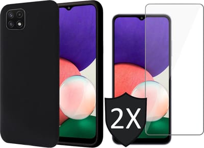 Hoesje geschikt voor Samsung Galaxy A22 5G - Backcover Zwart - 2x Screenprotector - Fluweelzacht Hoesje