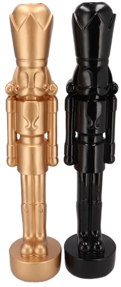 Notenkraker Decoratie Beelden 36 cm – Polyresin Kerstdecoratie – Staande Notenkraker op Voet – Set van 2