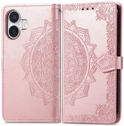 YPCd Bookcase geschikt voor Apple iPhone 16 - Bloemen Design - Portemonnee / Wallet Hoesje - Roze