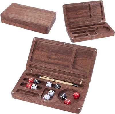 Houten Dobbelstenen Doos - Opbergdienblad - Rollenspellen Organiseren - Met Telefoonhouder - 12 x 22.8 cm - Bruin