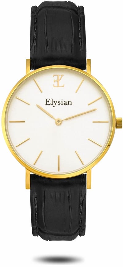 Elysian - Horloge Dames - Gouden - Zwart Croco Leer - Waterdicht - 36mm - Cadeau Voor Vrouw
