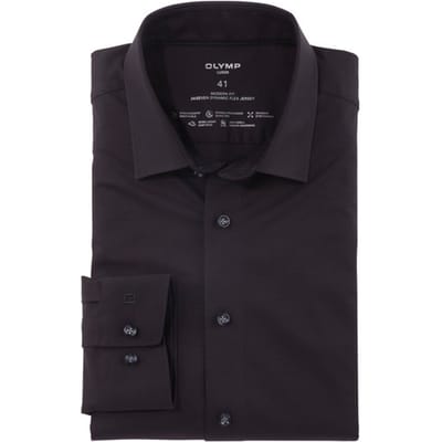 OLYMP Luxor 24/Seven modern fit overhemd - zwart tricot - Strijkvriendelijk - Boordmaat: 47