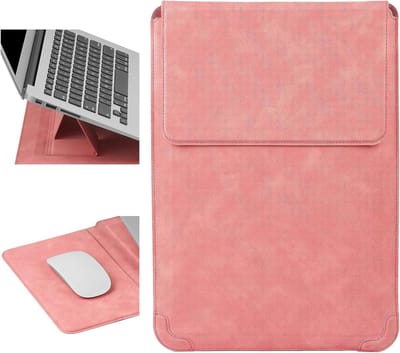 Laptop Sleeve 14 Inch met Standfunctie - Geschikt voor MacBook Pro, ASUS, HP en Acer - Bescherming voor 13.3-14'' Laptops, Roze Rood