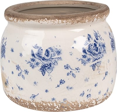Keramiek Bloempot voor Binnen – Beige Roosjes – Rustieke Pot – Ø 12 cm – Roosjesmotief