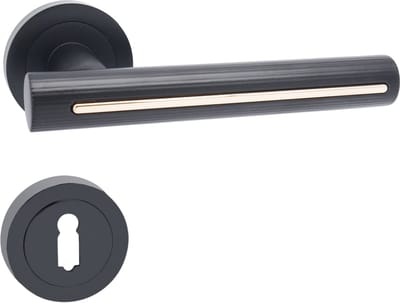 Domino® Deurkrukgarnituur PILAR-R – Zwart/Goud - BB- gladde sleutel met Rozette - Deurbeslag van aluminium - Deurklink voor kamerdeur, kantoordeur, kelderdeur en binnendeur