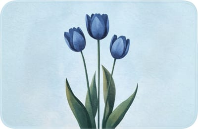 Badmat 60x40 cm - Antislip - Tulpen - Blauw - Bladeren - Badmatten voor badkamer - Badkamermat - Douchemat - Badkamer mat