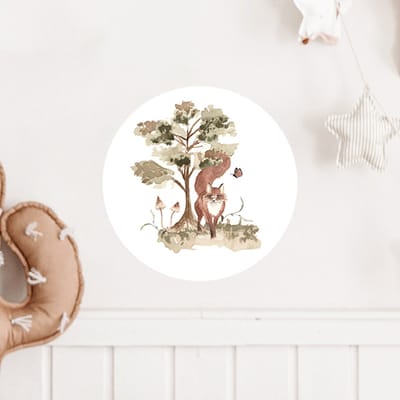 Muurcirkel vos - Ø 25 cm - wit - bosdieren - dieren - Muurcirkel binnen - Wanddecoratie - Forex - Babykamer en kinderkamer
