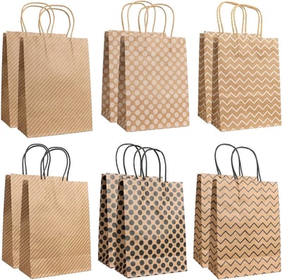 12pcs Papieren Tassen met Handgreep - Papieren Draagtassen - Bruin - Cadeautassen - Kleine Kraft Papieren Tassen voor Verjaardag - Bruiloft - Feest - Winkelen - Kerstmis - Valentijnsdag (22 x 16 x 8 cm)