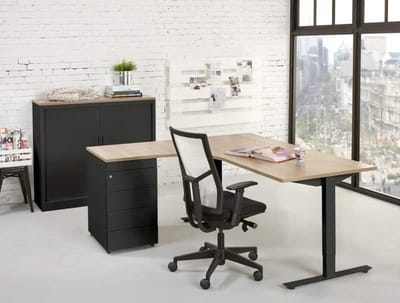 Ergonomisch t-poot wingbureau Design Teez breed 160CM diep 120CM bladkleur Wit framekleur Antraciet (Ral 7016) wingzijde Rechts