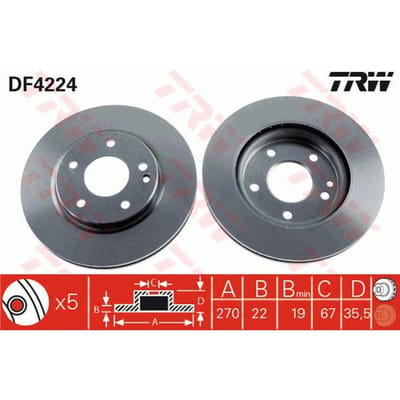 Remschijf TRW DF4224 voorkant, geventileerd, 1 Stuk