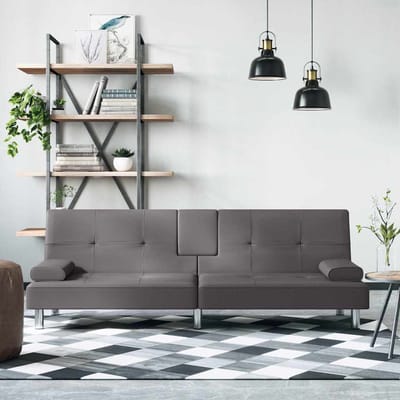 vidaXL - Slaapbank - met - bekerhouders - kunstleer - grijs
