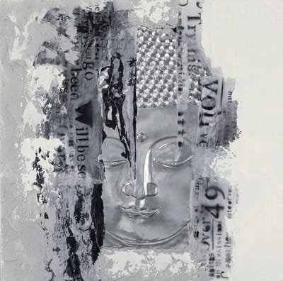 Fine Asianliving Schilderij Boeddha Gezicht Zilver 3D 100x100cm