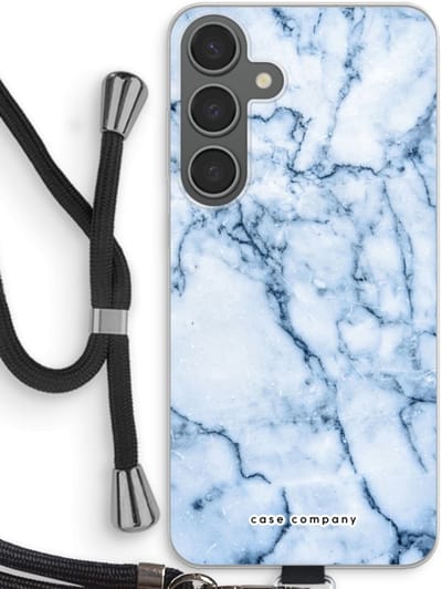 Case Company® - Hoesje met koord geschikt voor Samsung Galaxy S24 Plus hoesje met Koord - Blauw marmer - Telefoonhoesje met Zwart Koord - Bescherming aan alle Kanten en Over de Schermrand