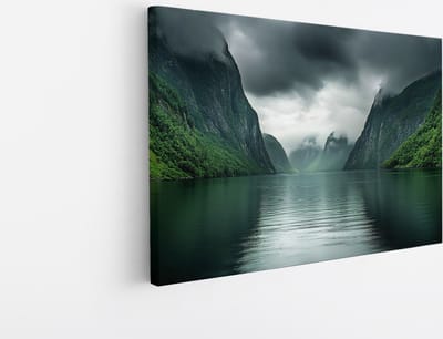 Saammp Canvas Schilderij - Fjorden - Landschap - Natuur - 45x30 - Foto op canvas - Wanddecoratie - Muurdecoratie Woonkamer - Slaapkamer decoratie - Canvas Print