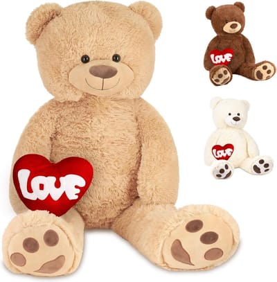 BRUBAKER - XXL Teddybeer 100 cm met een "Love"hart Knuffel Beer - knuffeldier, beige - Cadeau - Valentijn