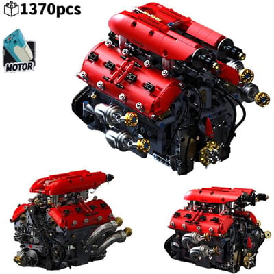 V8 Turbomotor Model 1370 stuks Bouwstenen Gemotoriseerd Mechanisch Creatief Cadeau Voor Volwassenen Kinderen black