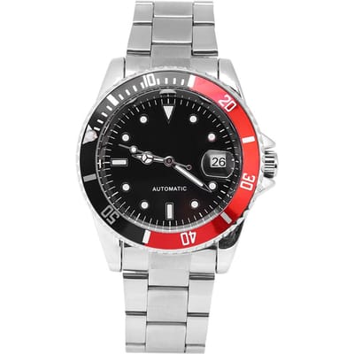 Winnaar Heren Automatisch Mechanisch Horloge Roestvrijstalen Band Polshorloge Rood & Zwart black