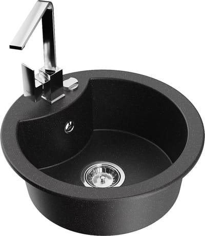 Mexen Diego granieten spoelbak 1-komparty met keukenmengkraan Rita, zwart/zilver metallic - 6512-73-670300-00
