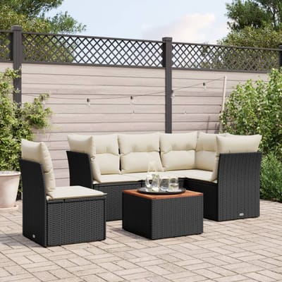 vidaXL - 6-delige - Loungeset - met - kussens - poly - rattan - zwart