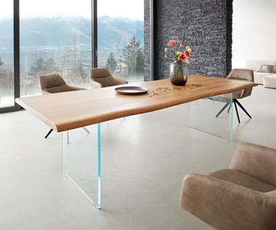 Eetkamertafel Edge acacia natuur 260x100 glas Live-Edge