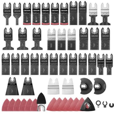 VEVOR 160-Delige Accessoire Set voor Oscillerend Gereedschap, Multitool Accessoires Inclusief 36 Oscillerende Zaagbladen, 2 Schuurpads, 2 Schrapers, 120 Schuurvellen, Multitool Accessoires voor Hout, Kunststof en Metaal