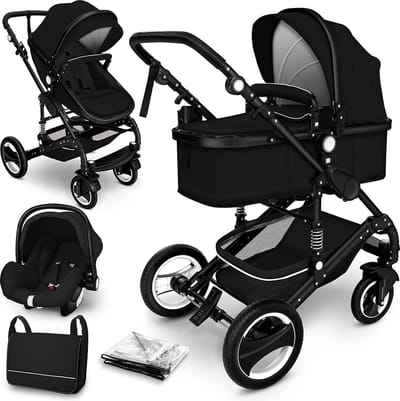 Kinderwagen 3 in 1 - met luiertas - Zwart - Verstelbaar