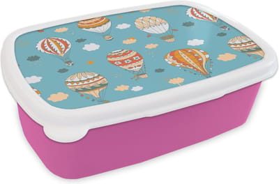 Broodtrommel Roze - Lunchbox - Brooddoos - Retro - Luchtballon - Pastel - Kinderen - Design - 18x12x6 cm - Kinderen - Meisje