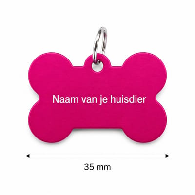 Gepersonaliseerde huisdierpenning voor hond en kat – Roze botvormige naamplaat huisdier van geanodiseerd aluminium – Dierenpenning met gravure – Naam, telefoonnummer en adres – 35 mm