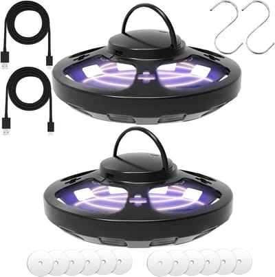 Effectieve Vlooienvallen voor Thuis - 2 Pack Vlooienlampen met 4 Modi, Geurloos en Inclusief 12 Plakpads en 2 Voedingskabels voor Tapijten en Vloeren