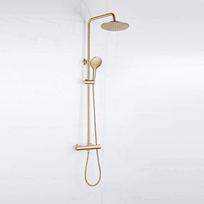 FugaFlow Eccelente Sobrado Badkamer Regendoucheset - thermostatisch - hoofddouche 25cm - ronde handdouche - geborsteld messing PVD