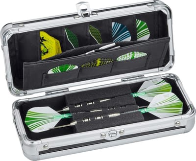 Zool aluminium slank profiel Dart Case bevat 3 stalen tip en zachte tip darts - met ingebouwde zakken voor andere accessoires - zwart