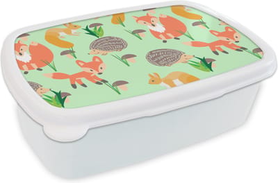 Broodtrommel Wit - Lunchbox - Brooddoos - Dieren - Patronen - Egel - 18x12x6 cm - Volwassenen