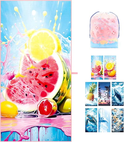 Famanu – Grote microvezel strandhanddoek 180 x 90 cm - sneldrogend en zandvrij - geschikt voor strand en reizen - watermeloenprint