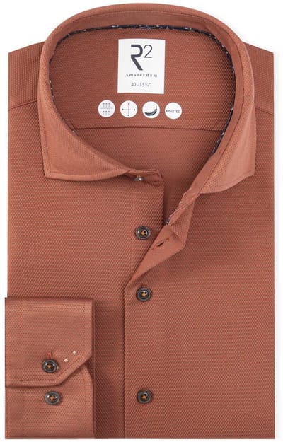 R2 Overhemd Dobby Poplin Brique - Maat 45 - Heren - Overhemden Formeel