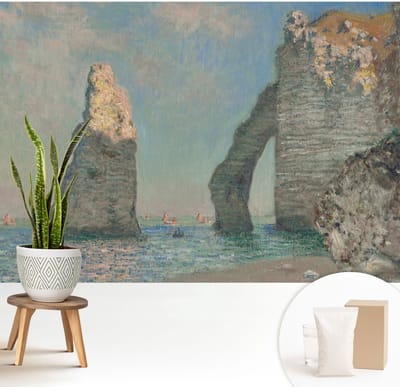 Wallfluent Behang - Rotsachtig landschap Vliesbehang - 208x146 cm - Blauw Behang - Voor liefhebbers van moderne kunst - Behang Voor de woonkamer, voor het kantoor, voor de hal - Wanddecoratie Landschappen