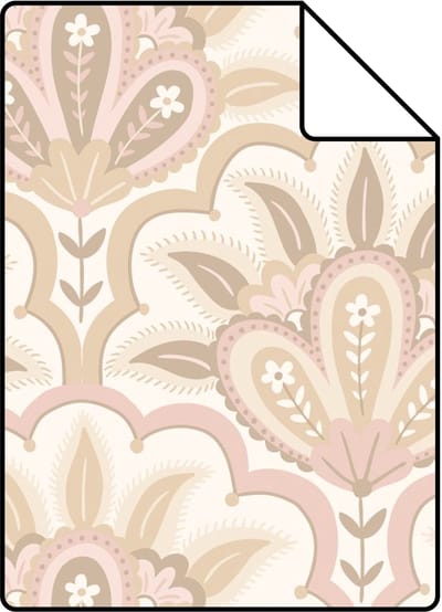 Proefstaal ESTAhome behang oosters barok motief beige en roze - 26.5 x 21 cm - 131032-S