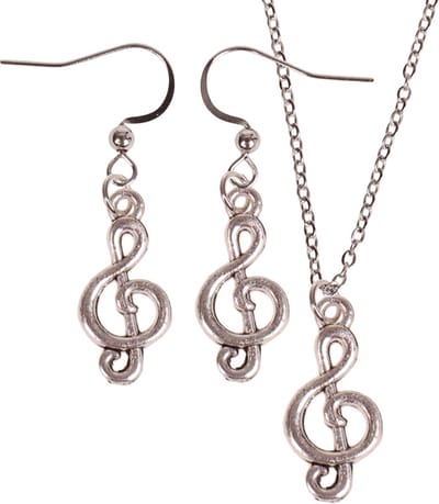Set - Kinderketting 45cm - Zilverkleurige Oorbellen - Hangertje Muzieksleutel zilverkleurig 2cm