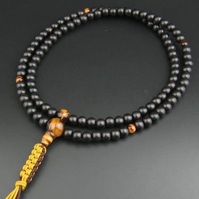 Chapelet de prière bouddhiste Myorenka Rinzai Chapelet de prière pour hommes Shakuni Ebony Tiger Eye Stone String Bun Bouddhisme zen 108 perles Récitation de prière Tiger Eye